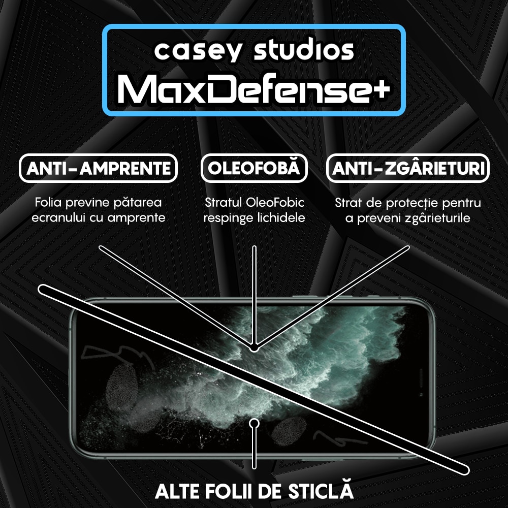 Folie Sticla Privacy CASEY STUDIOS™ compatibila cu iPhone 11 Pro, MaxDefense+, Anti Zgarieturi, Full Glue, Privacy