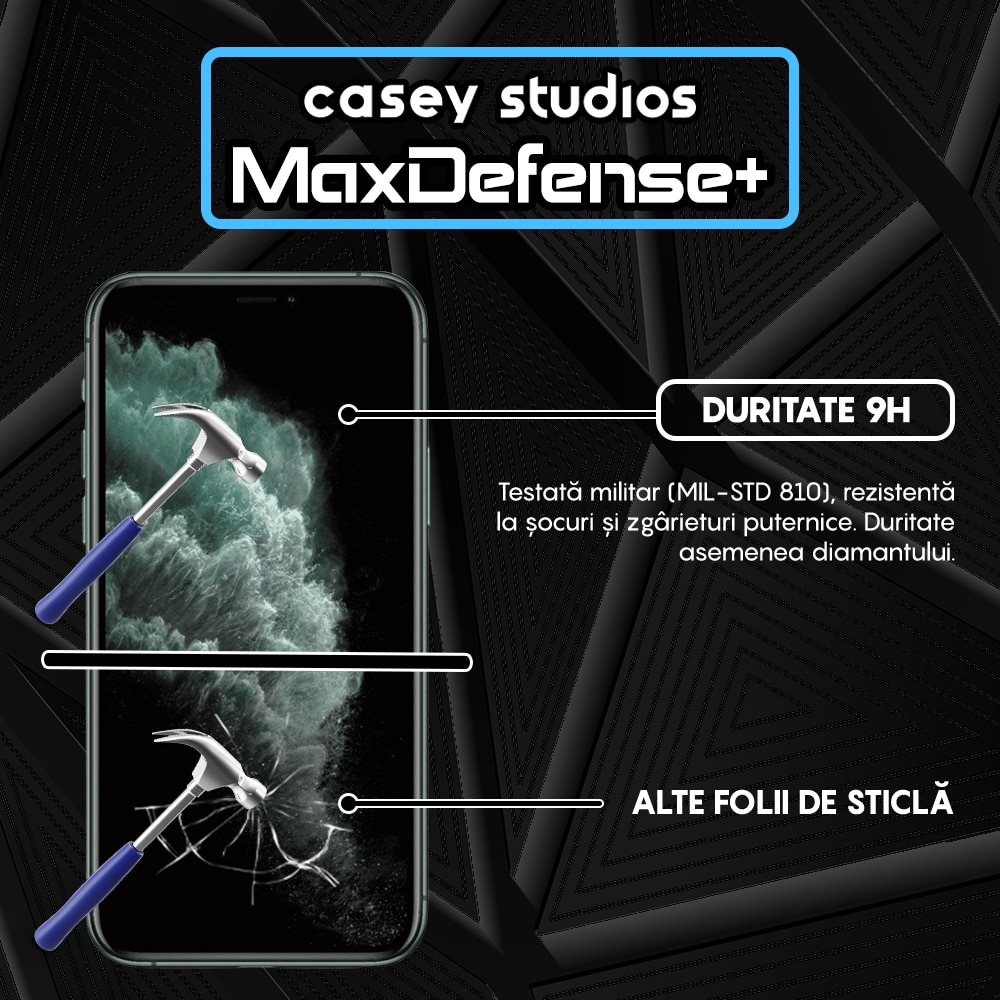 Folie Sticla Privacy CASEY STUDIOS™ compatibila cu iPhone 11 Pro, MaxDefense+, Anti Zgarieturi, Full Glue, Privacy