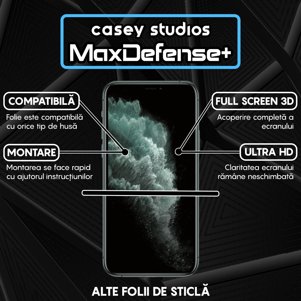 Folie Sticla Privacy CASEY STUDIOS™ compatibila cu iPhone 11 Pro, MaxDefense+, Anti Zgarieturi, Full Glue, Privacy