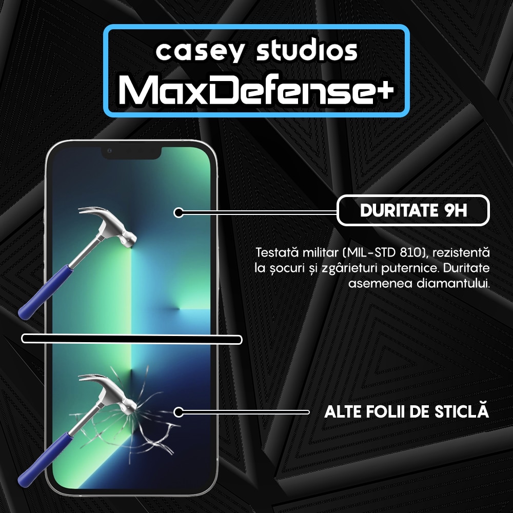 Folie Sticla CASEY STUDIOS™ compatibila cu iPhone 13 / 13 Pro, Full Cover 3D, Full Glue, Sticla Securizata, Duritate Militara, Ultra HD, Protectie Profesionala Ecran 3D, Anti Zgarieturi, Anti Socuri, Margini Negre