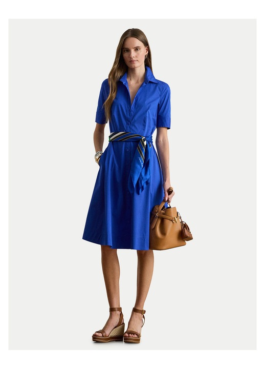 Rochie camasa, Lauren Ralph Lauren, bumbac, albastru, Albastru, 36