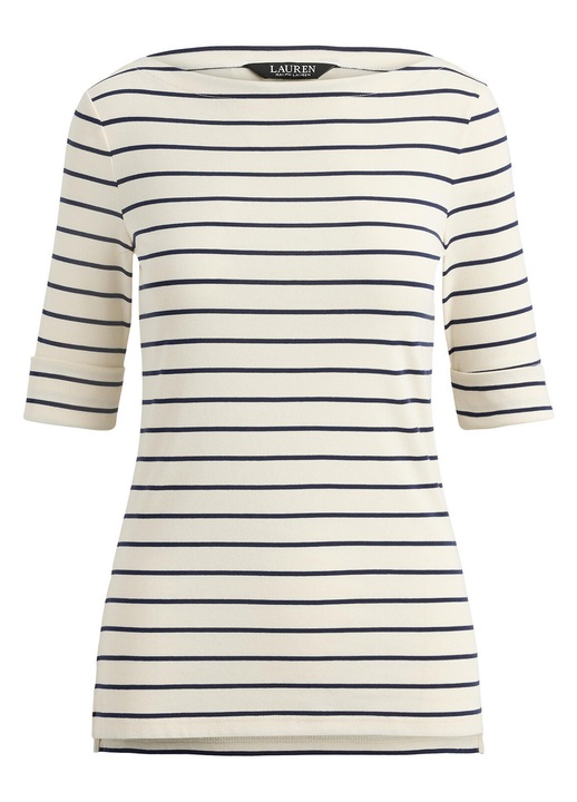 Bluza dama, Lauren Ralph Lauren, slim fit, dungi, bej, bumbac