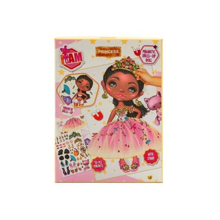Set creativ cu accesorii magnetice, I Am Princess, Imbraca papusa, 50 piese, Pentru copii, Roz deschis