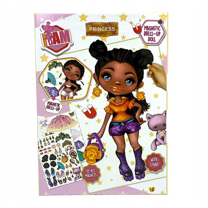 Set creativ cu accesorii magnetice, I Am Princess, Imbraca papusa, 50 piese, Pentru copii, Roz deschis, Summer