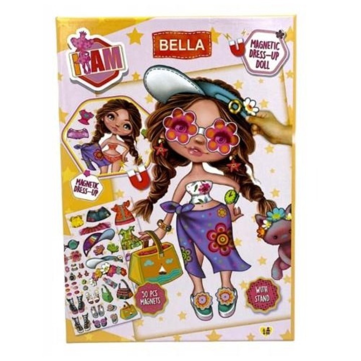Set creativ cu accesorii magnetice, I Am Bella, Imbraca papusa, 50 piese, Pentru copii, Galben, Summer