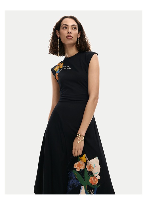 Rochie casual, Desigual, bumbac, negru, 95% bumbac