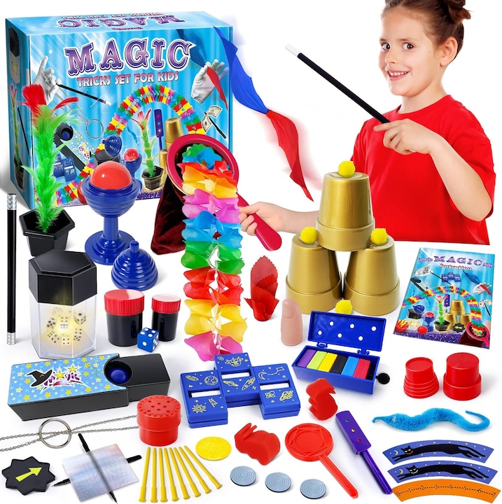 Set Magic pentru Copii si Incepatori, 100+ Trucuri Clasice si Moderne, Ghid Pas-cu-Pas, Materiale Sigure, Include Geanta Magica, Joc Educativ pentru Dezvoltarea Increderii
