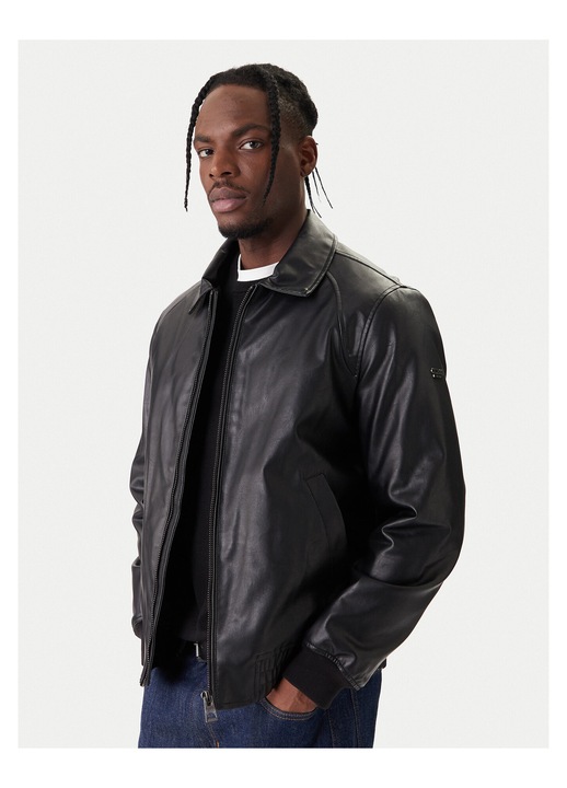 Geaca barbati, Guess, imitatie de piele, fermoar, negru, poliuretan