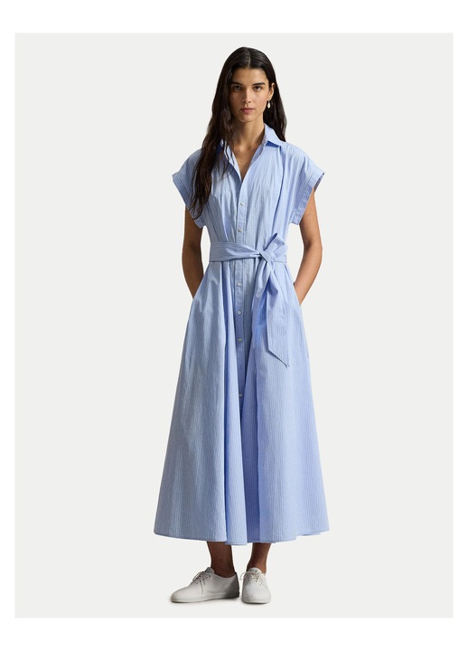 Rochie camasa, Polo Ralph Lauren, dungi, albastru deschis, bumbac