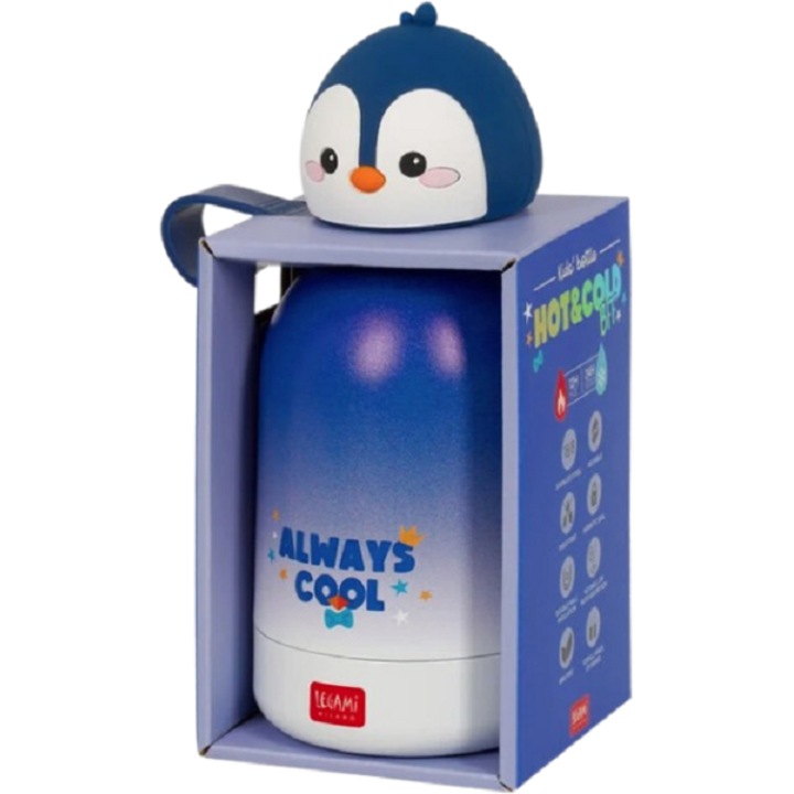Termos pentru copii Legami Penguin, otel inoxidabil, albastru, 310 ml