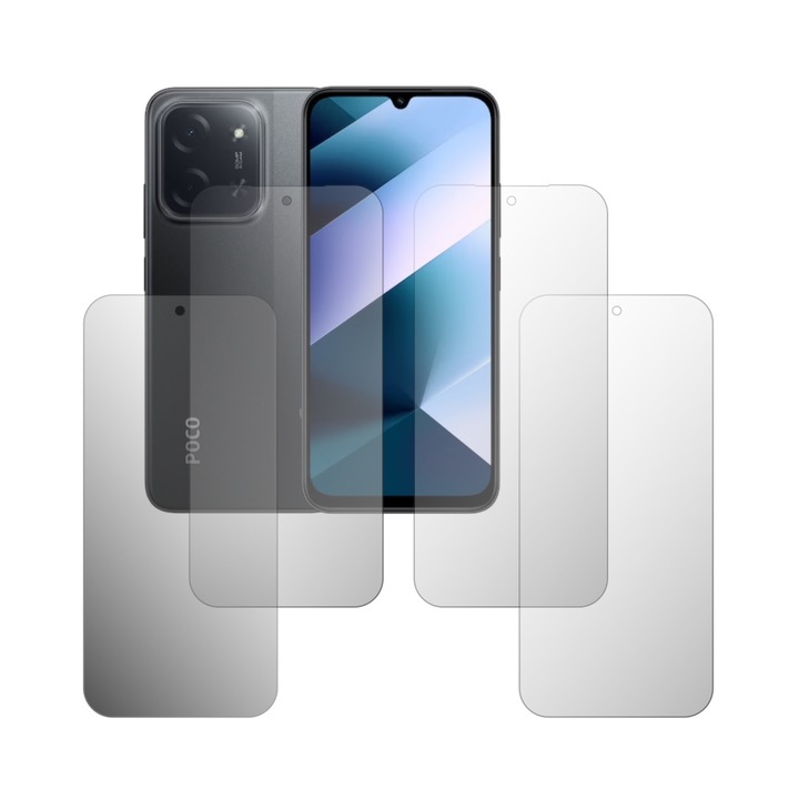 Set 4X Folie Protectie Ecran Folie24, pentru Poco C85, 2X Ultra-Clear + 2X Mate, Acoperire Full-Display si Case-Friendly, Adezive, Flexibile cu Auto Regenerare