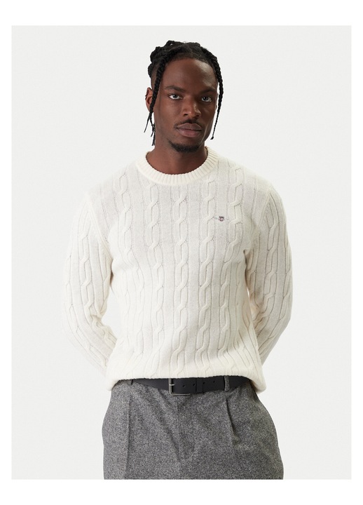 Pulover barbati, Gant, lana, ecru, Ecru, 2XL