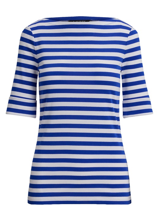 Bluza dama, Lauren Ralph Lauren, slim fit, dungi, alb/albastru, bumbac