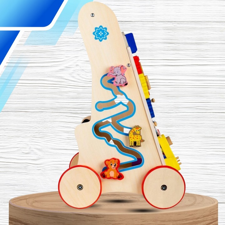 Pchacz educational din lemn NiceKids, multicolor, cu cymbale si blocuri