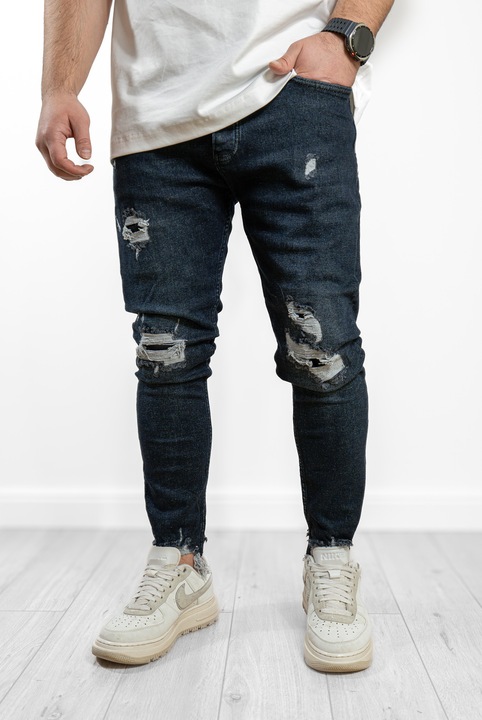 Blugi barbati skinny, 12346, Bumbac, Albastru indigo