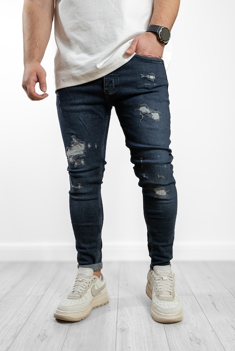 Blugi barbati skinny, 12132, Bumbac, Albastru