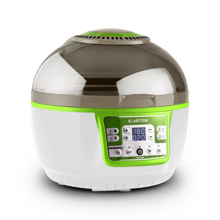 Klarstein VitAir Turbo olajsütő, 9L, 1400W, zöld-fehér, grill, sütés
