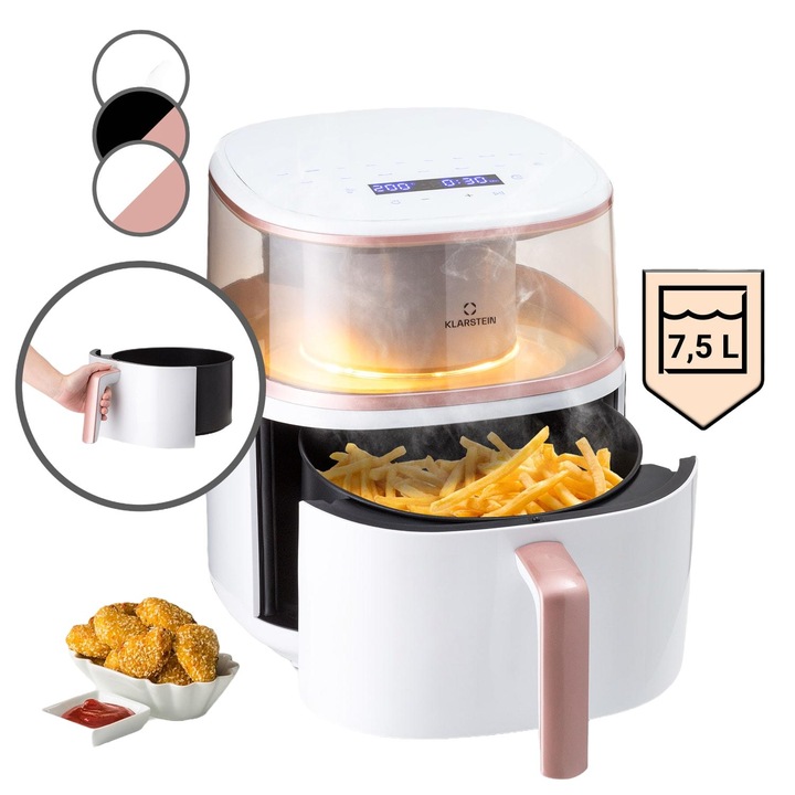 Friteuza cu aer cald Klarstein Air Bloom, 1500 W, 7,5 litri, 16 programe, negru/roz, 32x38x40cm