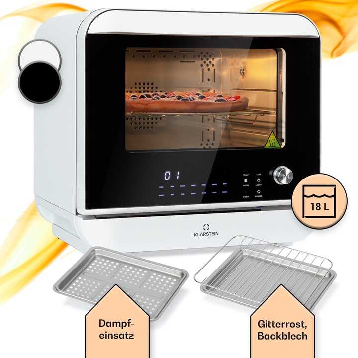 Klarstein, Vita Pro, Friteuza Cu Aer Cald Cu Gatit Cu Aburi, 2450 W, 18 Litri, 14 Programe, Rezervor De Apa De 800 Ml