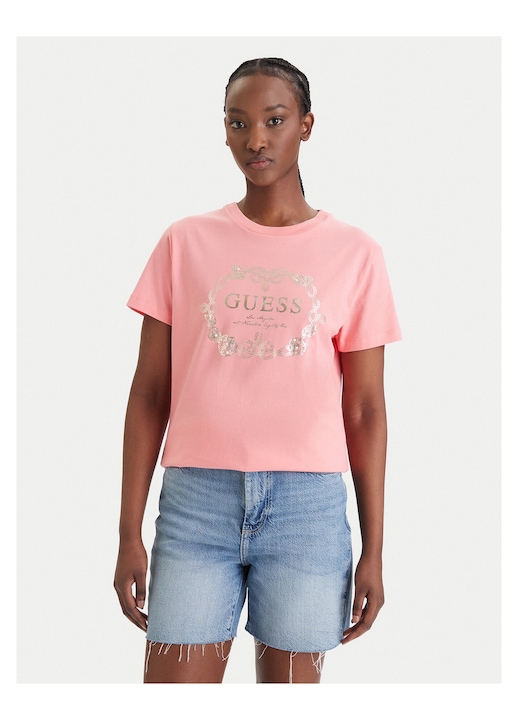 Tricou dama, Guess, imprimeu, bumbac, roz