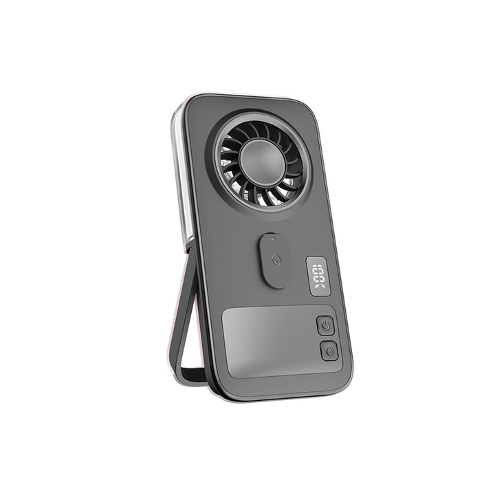 Преносим вентилатор за пръскане, Aiorber, компактен, цифров дисплей, пръскаща дюза с микропори във формата на пръстен, порт за зареждане тип C, подходящ за фитнес/къмпинг/офис, черен