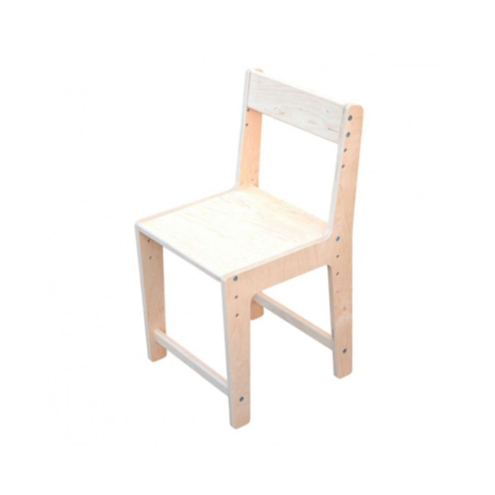 Scaun copii pentru gradinita / camera, din lemn (placaj lacuit), muchii rotunjite, inaltime sezut 30 cm, Natur