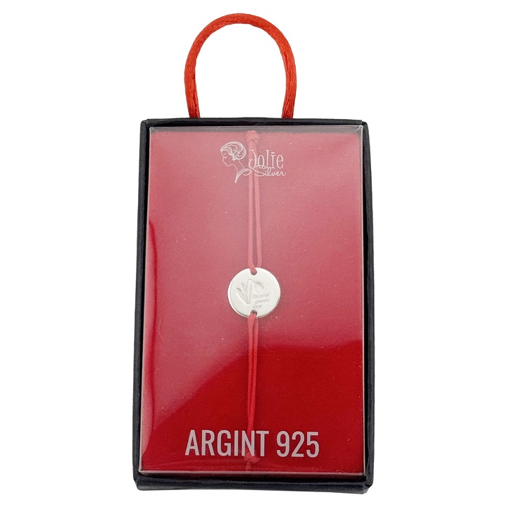 Bratara Argint 925 pentru Dama, Jolie, Model Rotund cu Ghiocel, Martisor Bratara de 1 Martie, Pandativ Argintiu cu Snur Rosu