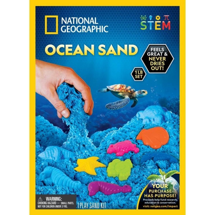 Set creativ cu nisip kinetic, include 1 kg nisip, 6 forme animale marine si tavita