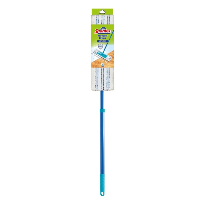 Mop plat Spontex Microwiper Abrasive + maner telescopic, 140 x 46 x 14 cm