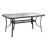 Masa Dreptunghiulara Kiwari® Lido, 150 x 90 x 71 cm, 6 Persoane, Blat din Sticla Securizata, Orificiu Umbrela Ø4 cm, Structura Metalica, Gradina/Terasa, Gri