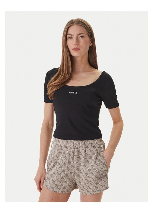 Tricou dama, GUESS, slim fit, negru, 68% lyocell, 28% poliester, 4% elastan