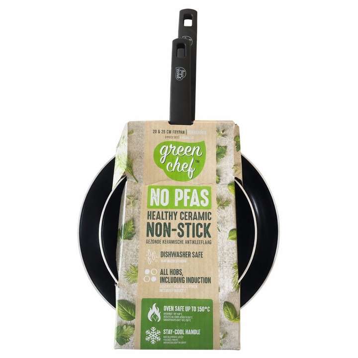 Green Chef kerámia tapadásmentes serpenyő készlet 20 és 28 cm, PFAS mentes, indukciós, gáz, elektromos tűzhelyhez, mosogatógépben mosható