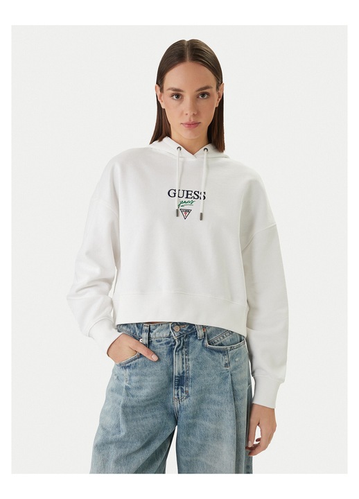 Hanorac GUESS JEANS alb din bumbac pentru dama, Alb