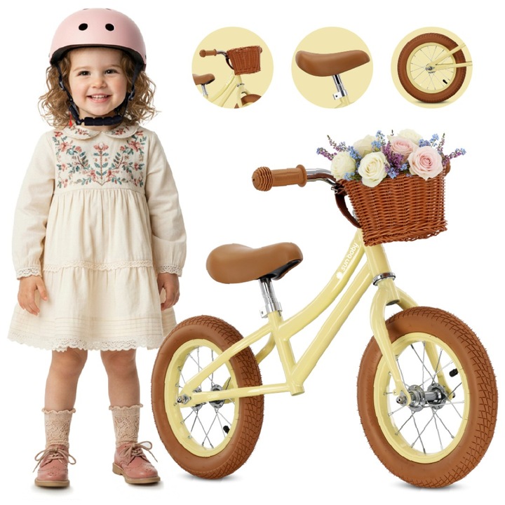 Bicicleta Fara Pedale Copii Sun Baby Classic 12 Inch Roti Gonflabile Cos 2 Ani Galben Butter