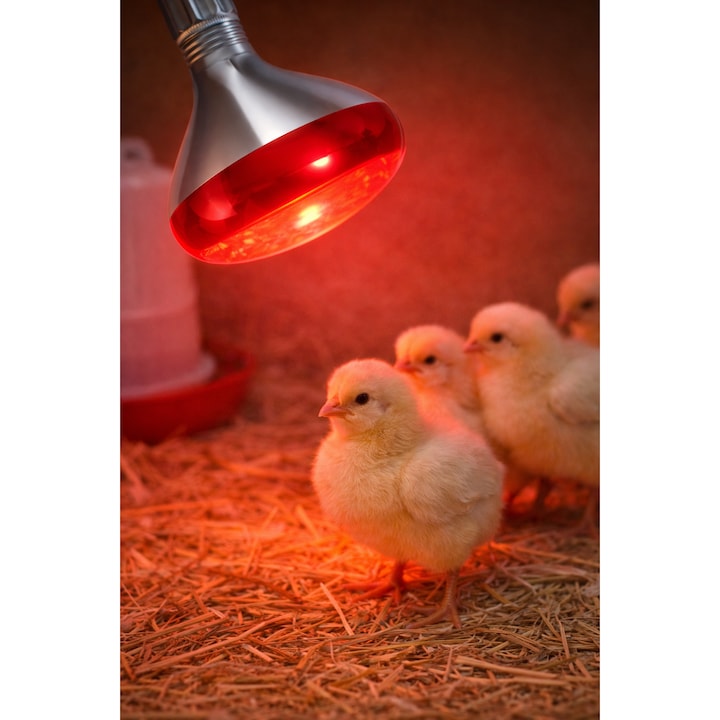 Bec incubator pui, AVI®, E27, 250W, lumina rosie infrarosu, durata 6000 ore, AVI-5391