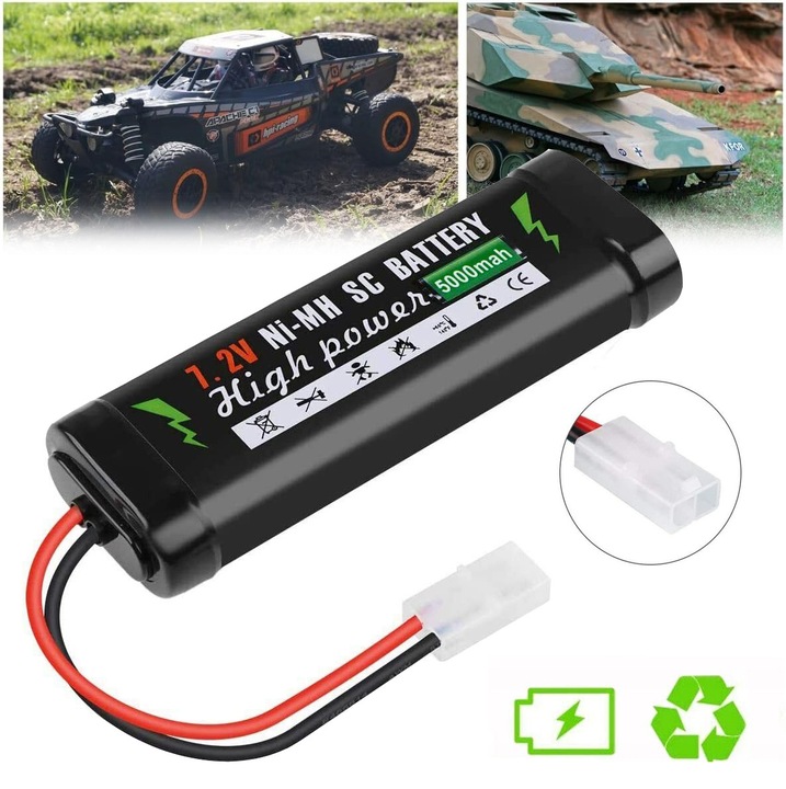 Baterie Ni-MH Reincarcabila 7, 2V 10C 5000mAh Cu Mufa Tamiya-2P, Pentru Jucarii Cu Telecomanda RC, Airsoft, Masina RC, Camion RC, Barca, Elicopter RC, Drona, Quadcopter