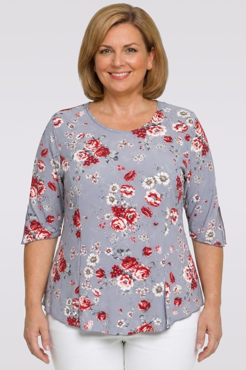 Bluza dama MDR24, gri, marimi mari 48-50, maneci 3/4, decolteu rotund