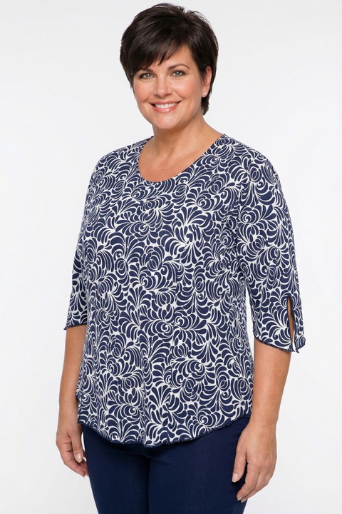 Bluza dama MDR24, bleumarin, marimi mari, maneci 3/4, decolteu rotund, 48-50 EU