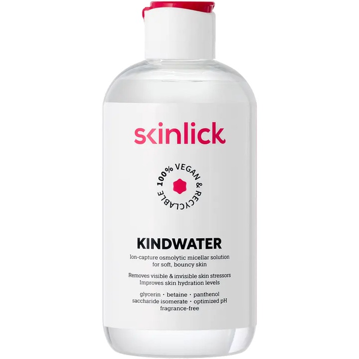 Apa micelara SKINLICK Kindwater 250 ml, formula delicata, fara parfum, pentru toate tipurile de ten