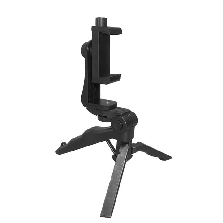 Suport telefon cu mini trepied 2 in 1, Dactylion, rotativ, ABS, 10 cm, negru