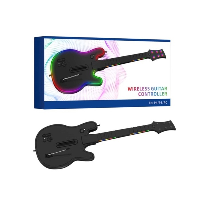 Chitara wireless JYS P5206, RGB, Neagră, pentru PS3/PS4/PC, 2000mAh