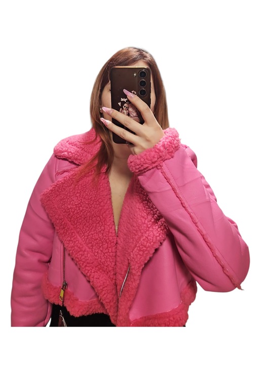 Jachetă dama scurtă, roz, piele ecologică, L INTL