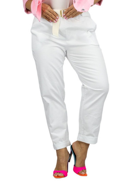 Pantaloni dama eleganti tip chinos cu talie medie, curea inclusa, 97% bumbac, stil office si casual, culoare alb– Agrafka unisize