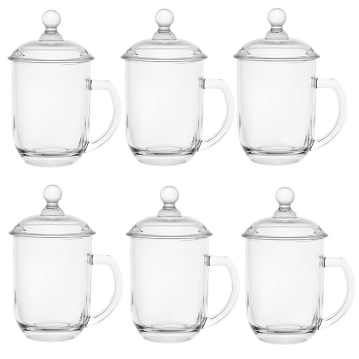 Set 6 cani din sticla cu capac pentru ceai Raki 350ml, 8, 7xh16cm