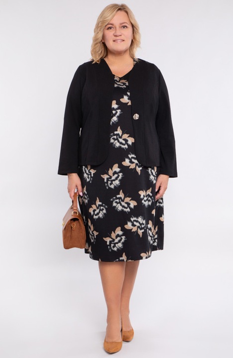 Rochie neagra calduroasa cu flori bej si maro