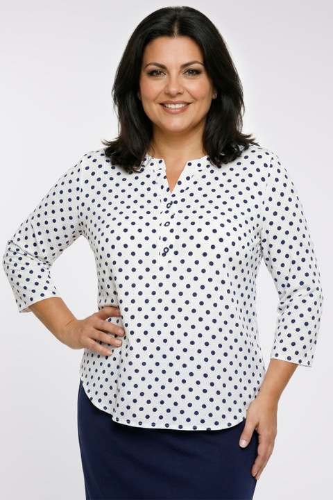 Bluza alba cu buline bleumarin