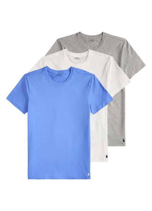 Set 3 tricouri barbati, Polo Ralph Lauren, slim fit, alb, albastru, gri, bumbac, XL INTL