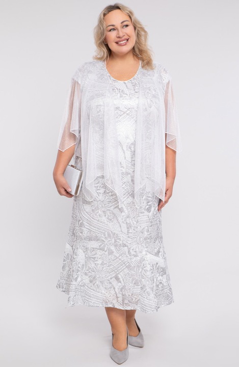 Rochie lunga alba cu modele argintii