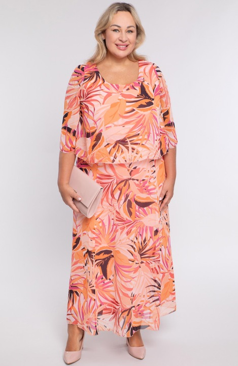 Rochie din sifon portocaliu si roz