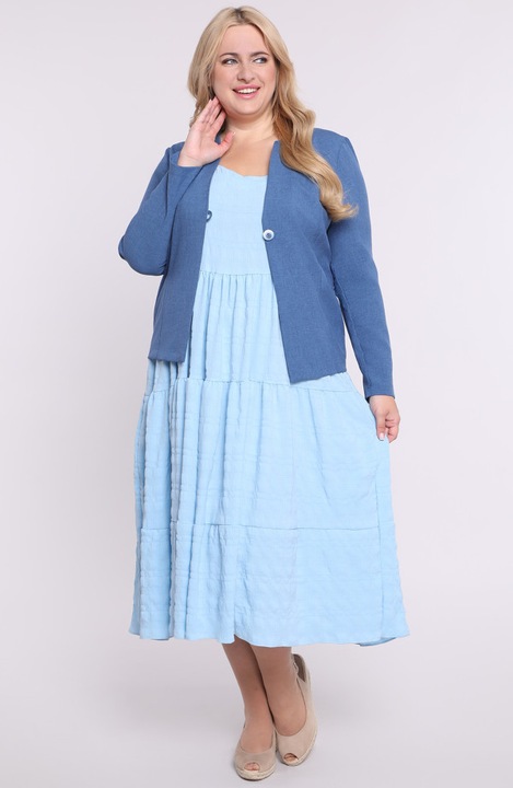 Rochie MDR24 albastru, volane, decolteu rotund, 58-60 EU